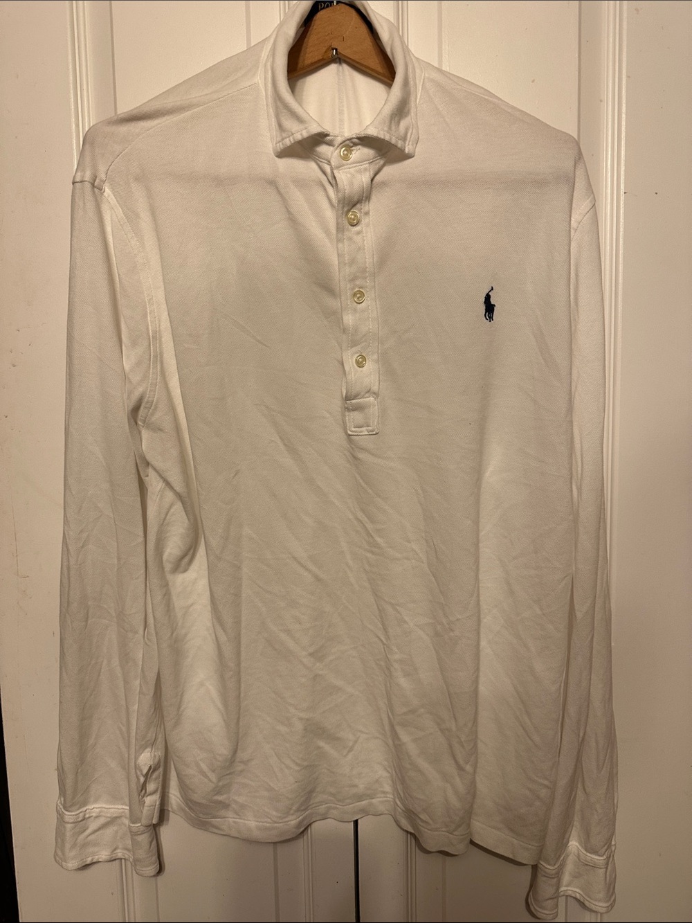 Polo by Ralph Lauren White Long-Sleeve Polo with Navy Pony